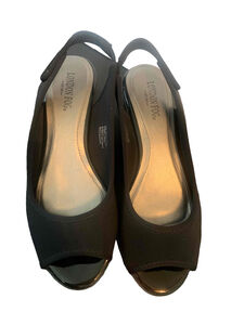 London Fog Black Open Toe Wedge - Size 10M